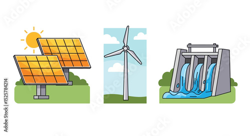 Vector Energy: Clean Renewable Power Sources Icons