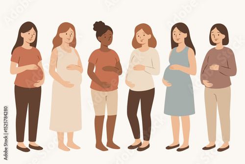 Vector Set Pregnant women pregnancy expecting motherhood concept