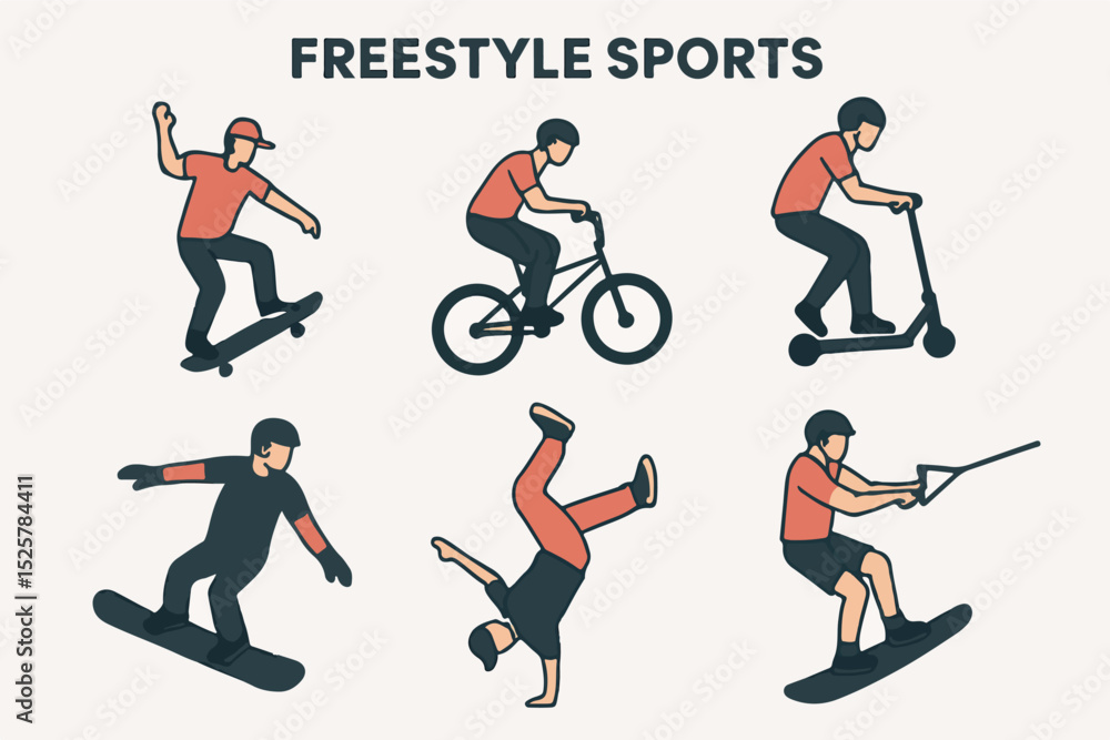 Fototapeta premium Vector Set Freestyle stunts performance sports activity