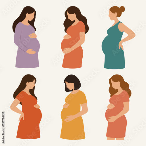 Vector Set Pregnant women pregnancy expecting motherhood concept