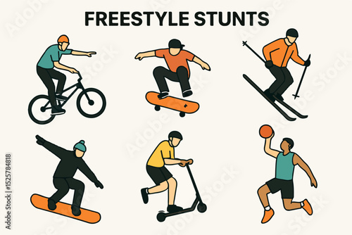 Vector Set Freestyle stunts performance sports activity
