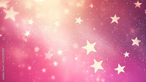Dreamy pink starry background with floating white stars: soft purple-red gradient, blurred glow and cartoon animation effect. Warm romantic flat design for digital wallpapers, invitations, social medi