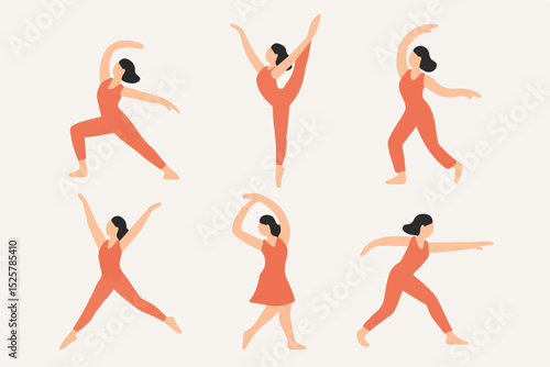 Vector Set Dancer positions movement posing performance art activity
