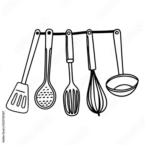 Cooking Utensils Line Art Vector Kitchenware Illustration