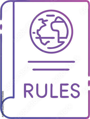 Neon rules book icon depicting global standards for business and education