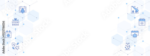 Seasons Banner Vector Illustration with Two-sided Icon Style. Line Duotone icon. Containing. winter, spring break, spring, leaves, tree, autumn, calendar, avalanche