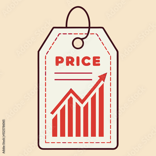 Price tag with rising price graph depicting increased value or sales growth