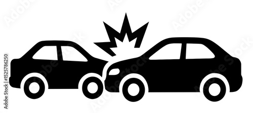 Two cars colliding in a crash with an impact symbol indicating the force of the accident on the vehicles