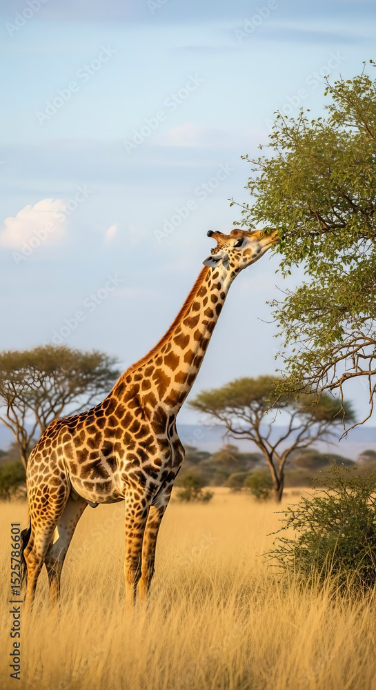 Fototapeta premium Giraffe Eating Leaves