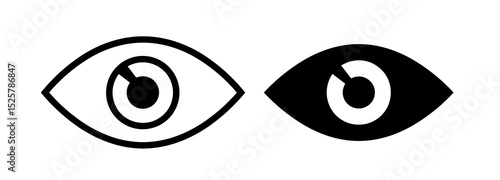 Two stylized eye icons one outlined and one solid black representing vision and perception side by side
