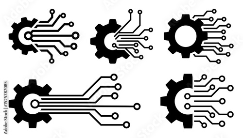 Illustration of gears integrated with circuit boards representing technological advancements and engineering 100