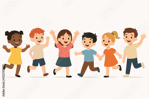 Vector Set Happy children playing together group of kids