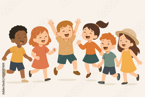 Vector Set Happy children playing together group of kids