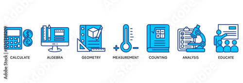 Mathematics icon set vector illustration concept relate to calculate, algebra, geometry, measurement, counting, analysis and educate
