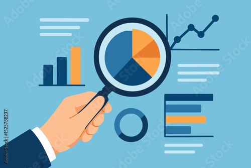 Magnifying glass analyzing investment graph and chart diagram, research statistics, oversight or insight information, market trend concept, businessman hand holding magnifying glass analyze graph. 