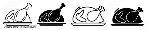 Illustration of roasted turkey on a platter showing different styles in black and white color palette