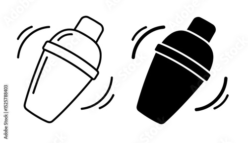 Two cocktail shakers one in outline and one in black with motion lines indicating shaking action present