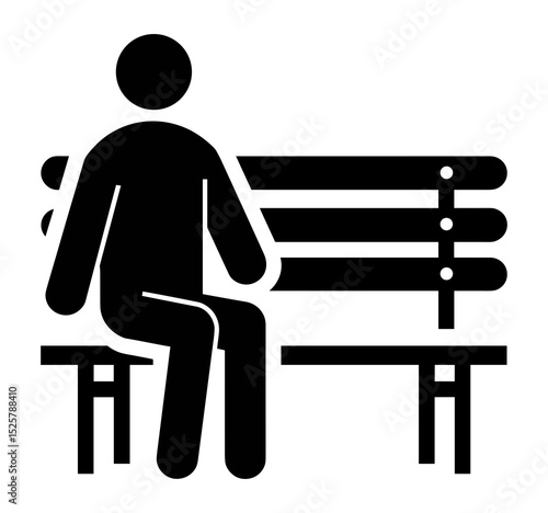 Person silhouette sitting on a park bench with a backrest made of horizontal planks in black and white