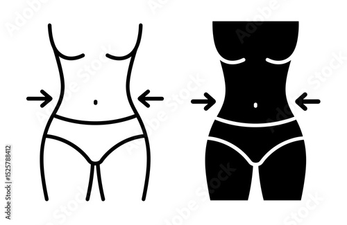 Illustration showing waist reduction with arrows pointing to the waist on two body figures
