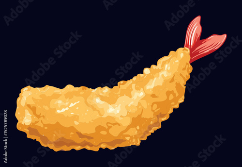 Appetizing Single Fried Tempura Prawn - Vector Illustration