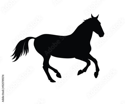 Horse run silhouette black background with white isolated