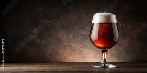 Dark Amber Belgian Beer in a Glass with a Thick Creamy Head, foam head, brewing tradition