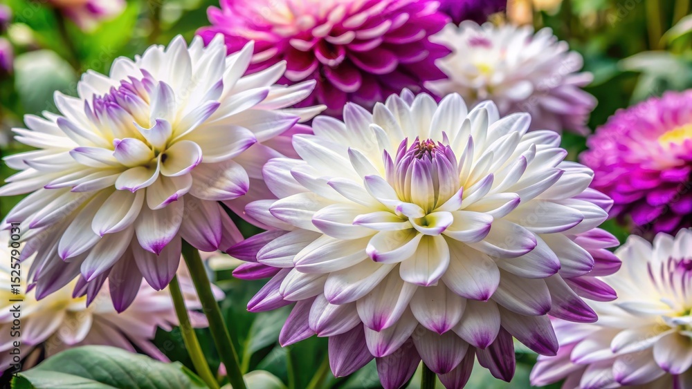 Fototapeta premium Large, showy white and purple flowers blooming in a tropical garden, regina, flora