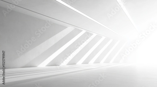 Wallpaper Mural Bright white empty room with angled beams of sunlight casting shadows on the floor and walls creating a serene and spacious atmosphere Torontodigital.ca