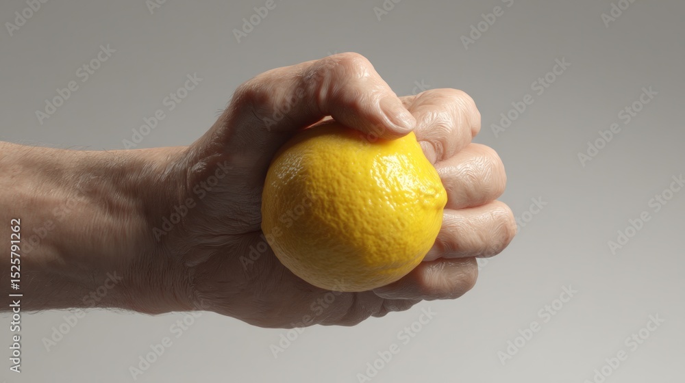 Hand squeezing a bright yellow lemon Hand squeezing a bright yellow lemon