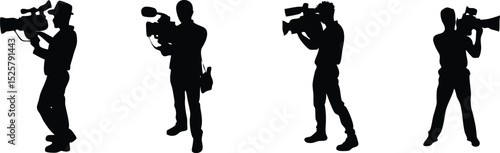 Silhouette of Cameraman Holding Video Camera, Media Filming Icon.