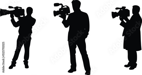 Silhouette of Cameraman Holding Video Camera, Media Filming Icon.