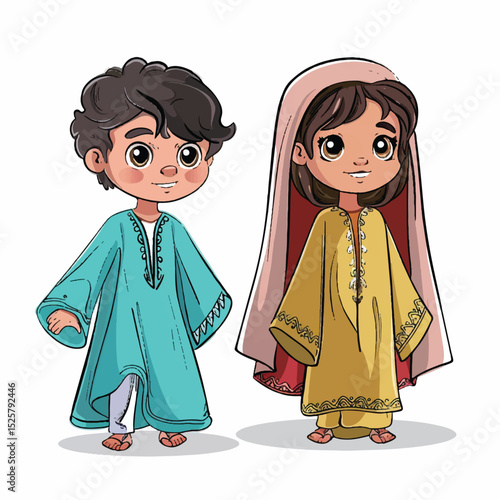 Kids in Traditional Kaftan Robes