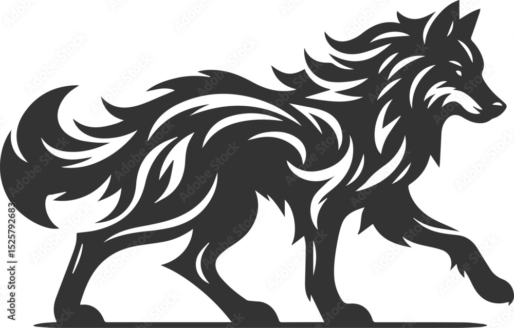 Obraz premium Illustration vector silhouette of a wolf wild animal drawing black