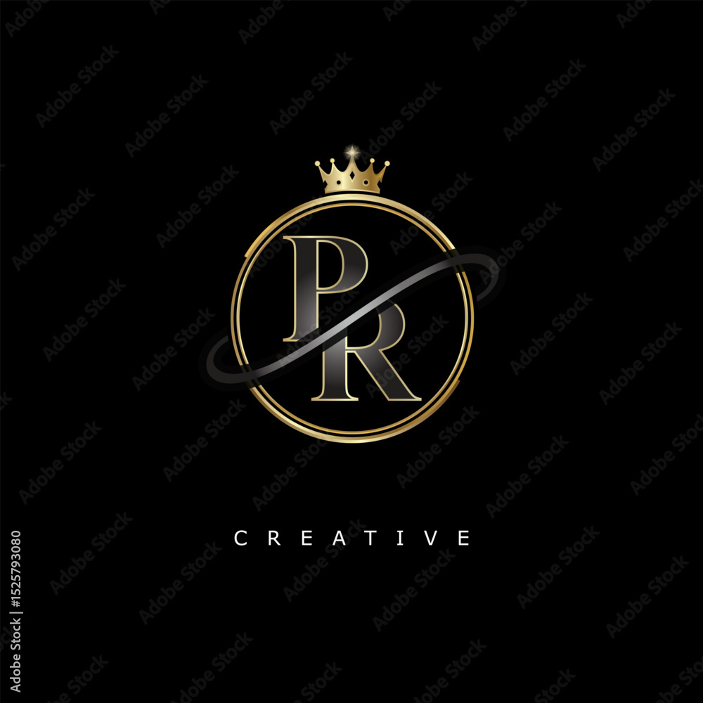 Obraz premium PR Luxury Creative Logo – Elegant Gold Monogram Letter mark with Crown, Circle & Royal Style for Fashion, Boutique, Jewelry, Branding & Premium Identity Design