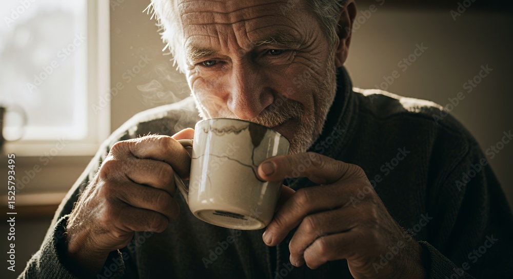 Elderly Man Enjoying a Warm Drink Elderly Man Enjoying a Warm Drink