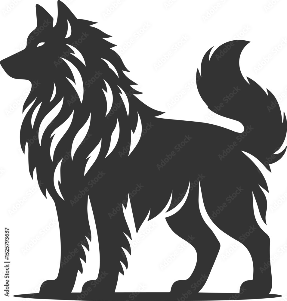 Obraz premium Illustration vector silhouette of a wolf wild animal drawing black