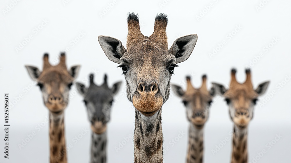 Fototapeta premium Focused view of three giraffes in a row.