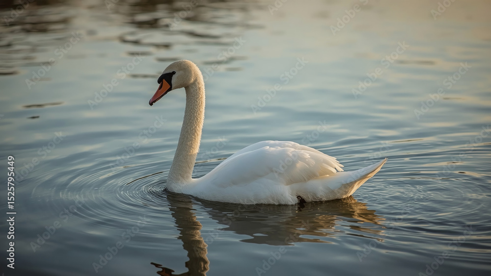 Elegant Swan Gliding on Serene Lake at Dawn Elegant Swan Gliding on Serene Lake at Dawn
