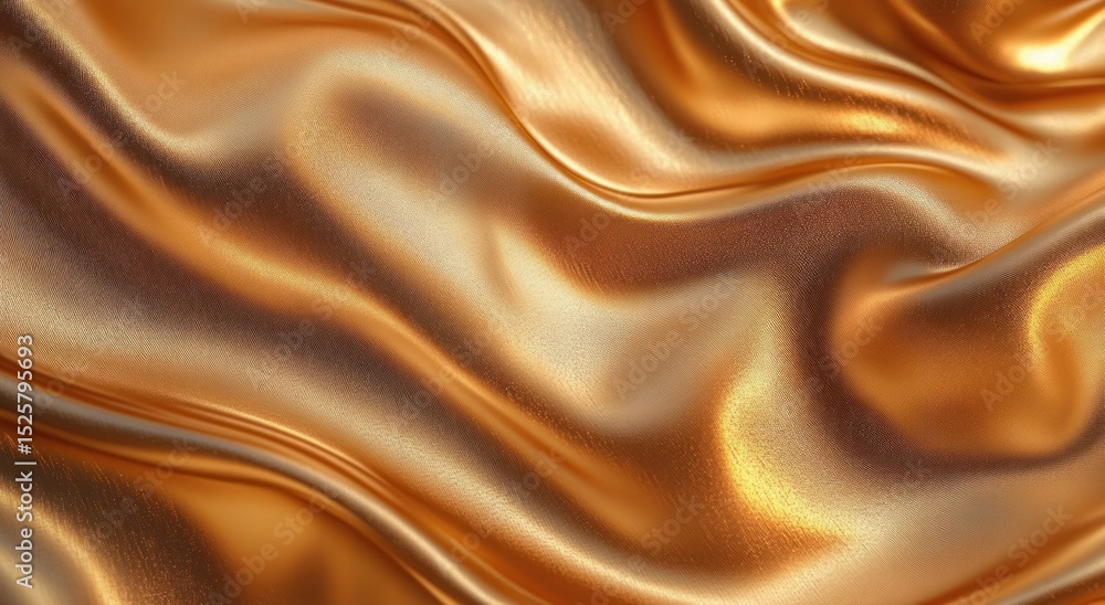 Obraz premium Close-up of flowing shiny golden fabric with smooth texture and rich shimmering folds creating a luxurious and elegant appearance