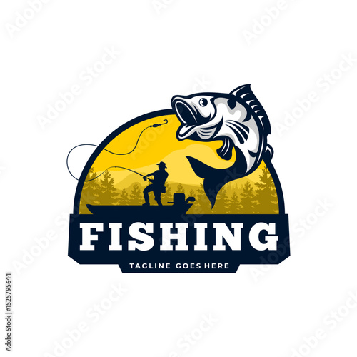 fishing logo badge design template