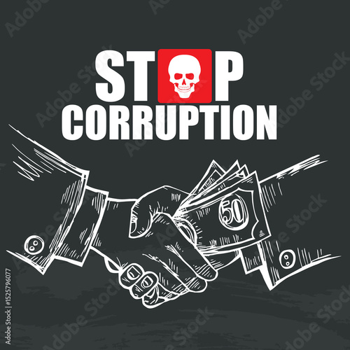 Hand drawn of stop corruption sign, vector illustration