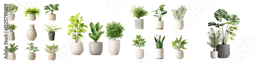 A collection of various indoor plants in modern pots