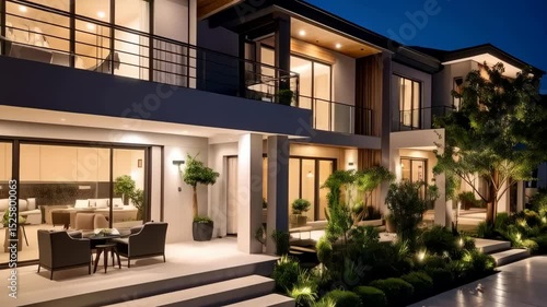 Wallpaper Mural Luxury contemporary home exterior at night with illuminated patio, landscaping and stylish design elements for modern living. Torontodigital.ca