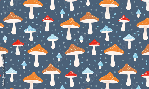 Whimsical autumn mushroom seamless pattern in cottagecore style