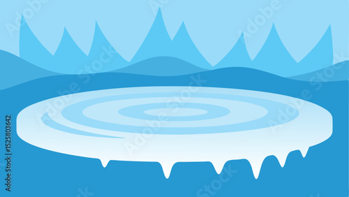 Illustration of a simple arctic landscape featuring an isolated floating ice floe