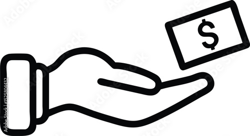 Black silhouette design representing a hand offering money with transparency