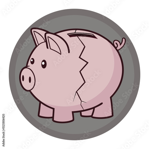 Broken piggy bank illustration depicting financial troubles and economic downturn