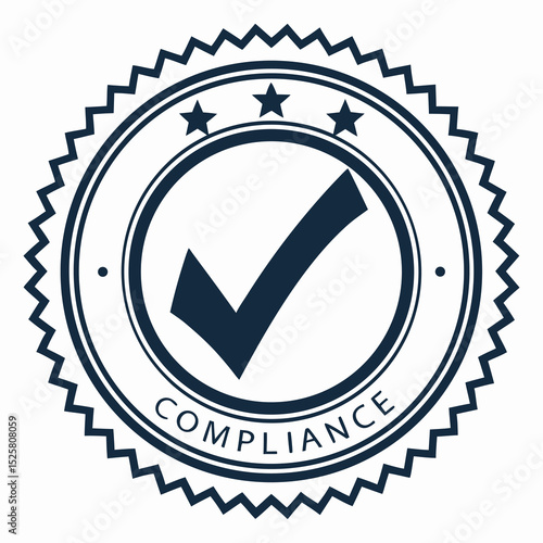 Compliance seal with check mark representing regulatory approval and authorization