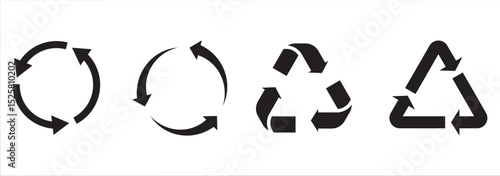 Recycle icons set sign and symbol. Recycle sign or Packaging sign.  International symbol used on packaging to remind people to dispose. Variety colors Recycle and Packing types of a design. 