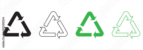 Recycle and Packing icons set sign and symbol. Recycle sign or Packaging sign. The universal recycling symbol isolated. Variety colors Recycle and Packing types of a design. Vector illustration.